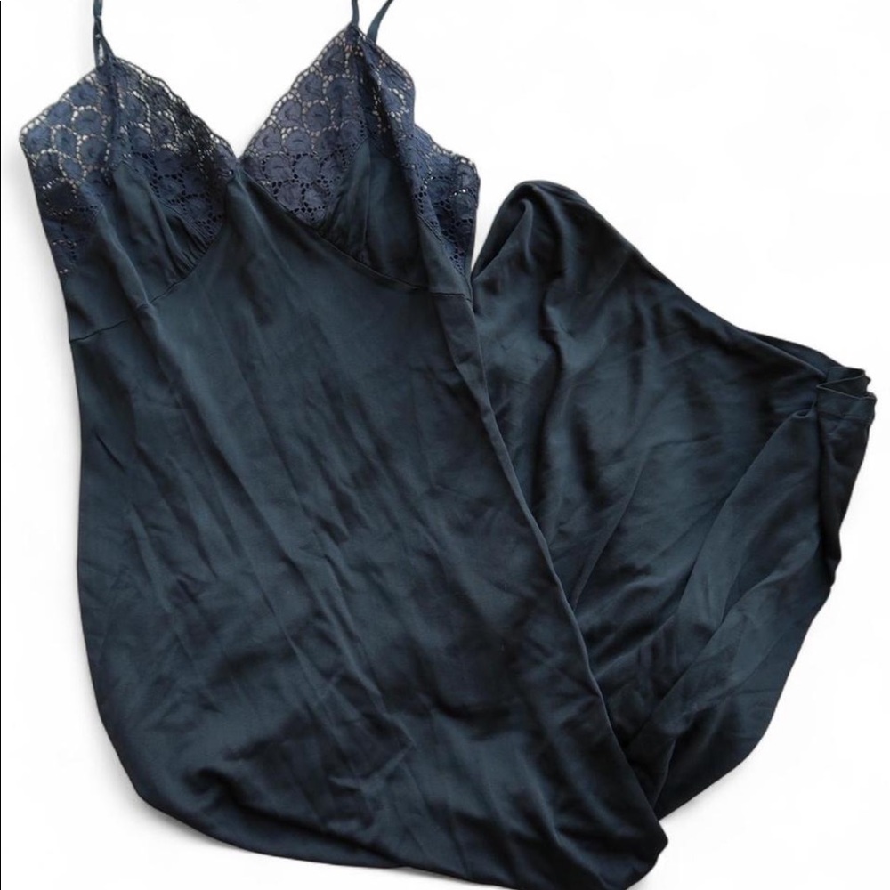 Vintage black slightly sheer lace slip dress.